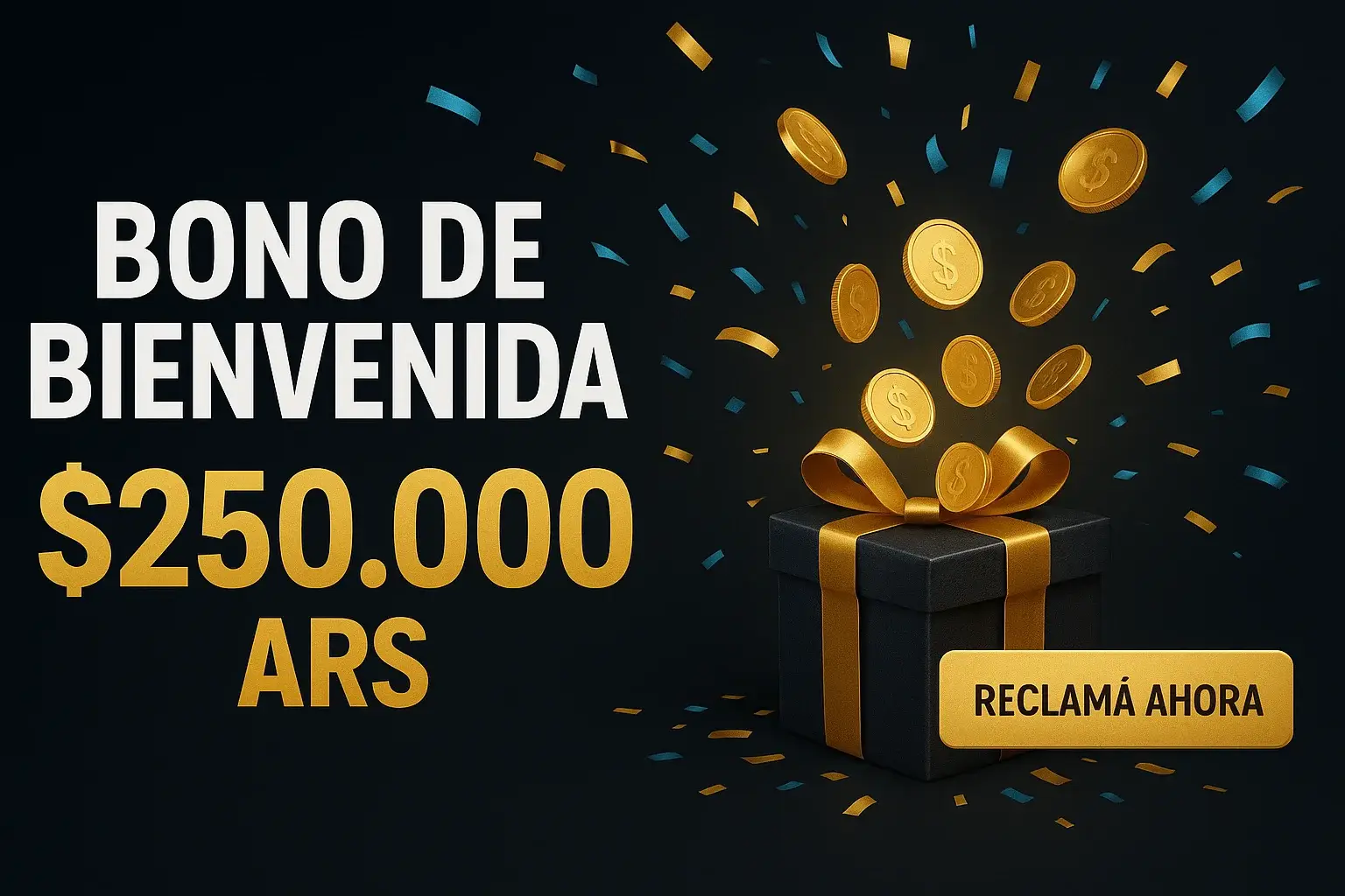 Banner de casino con bono de bienvenida y botón Reclamá Ahora